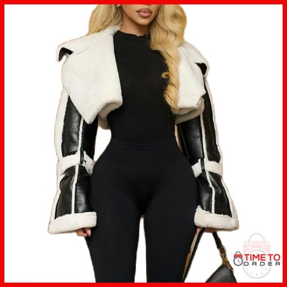 Vintage PU Leather Crop Jacket with Fleece Lining Winter Streetwear